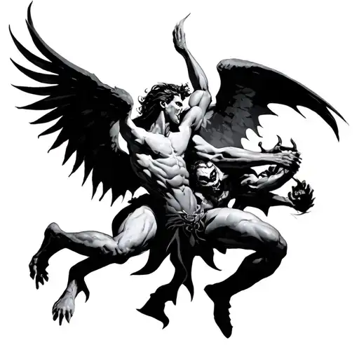 angles vs demons fighting tattoo design idea