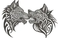 two wolf head tattoo design idea