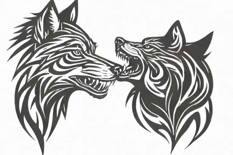 two wolf head tattoo design idea