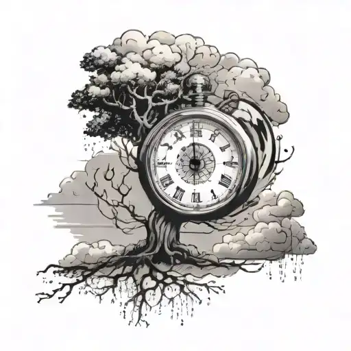 posion tree, stop watch, clouds surrounding tattoo design idea