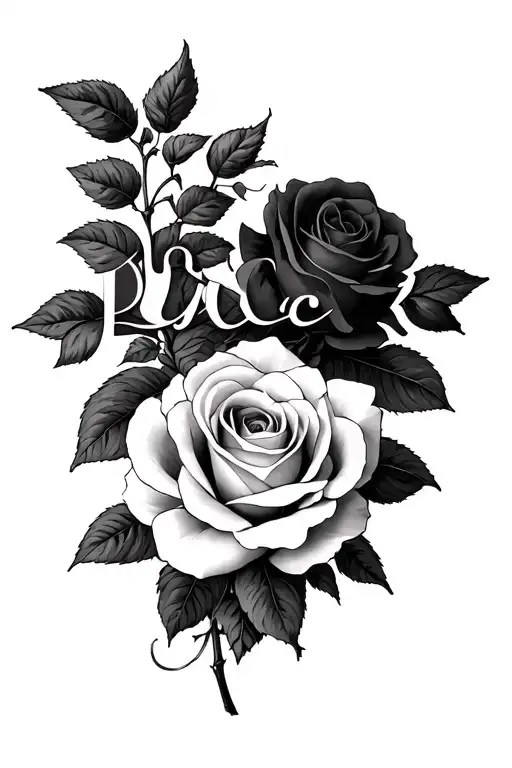 the name lucia with rose bush tattoo design idea