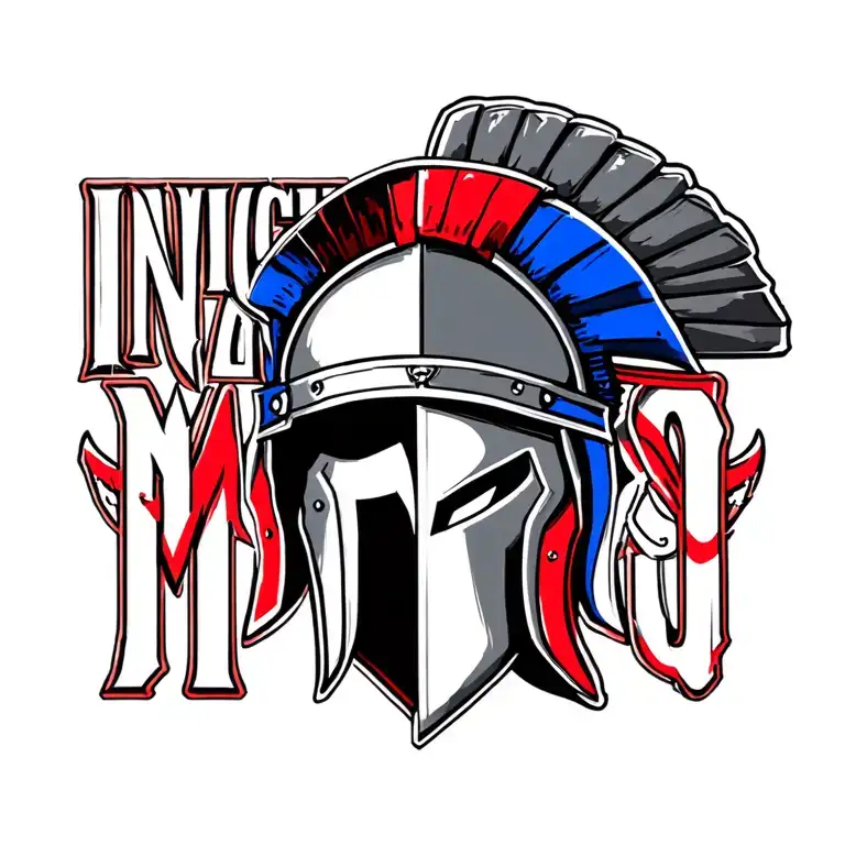 "Invictus Maneo" red white and blue spartan helmet tattoo design idea