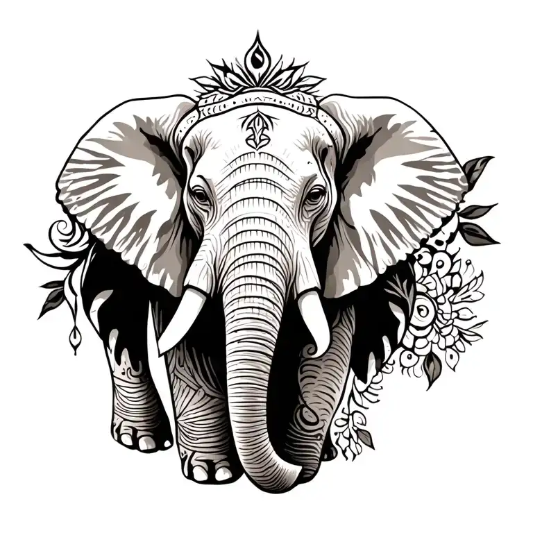 african elephant full co;or tattoo design idea
