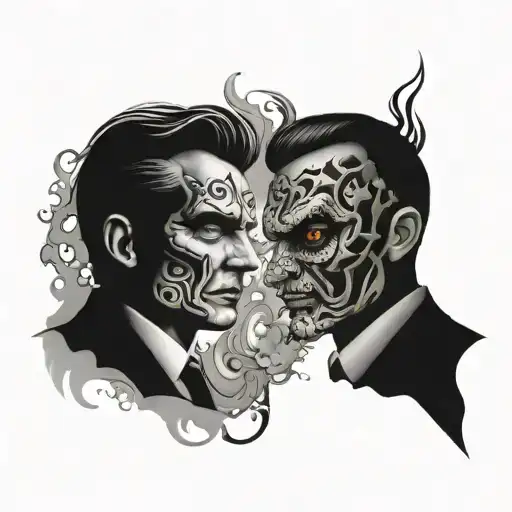 two face personalities representing duality tattoo design idea
