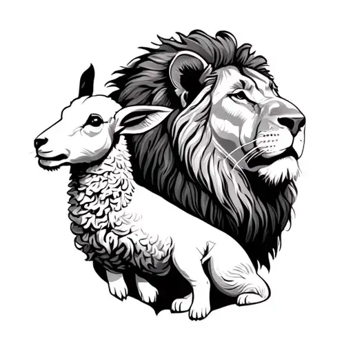 lion and lamb coming Christian  tattoo design idea