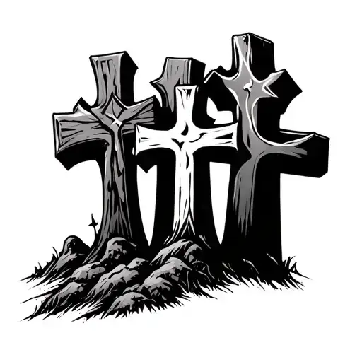 3 Crosses On Hill tattoo design idea