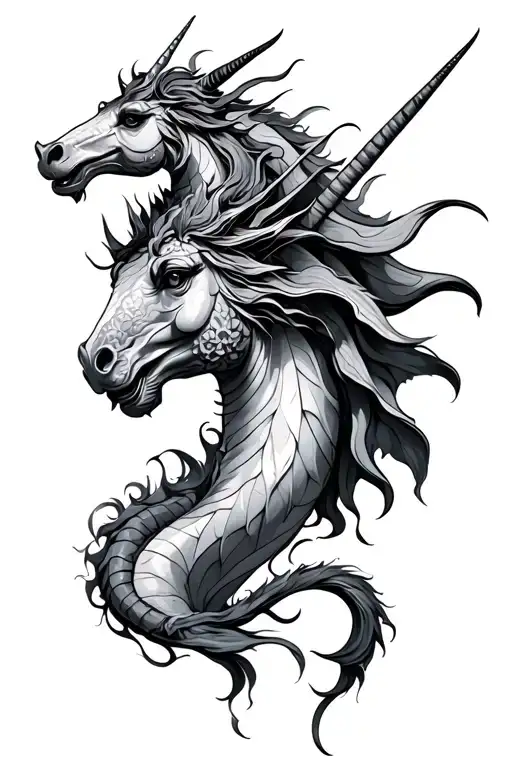 dragon and unicorn feminine tattoo design idea