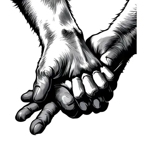 dog paw holding hand holding tattoo design idea