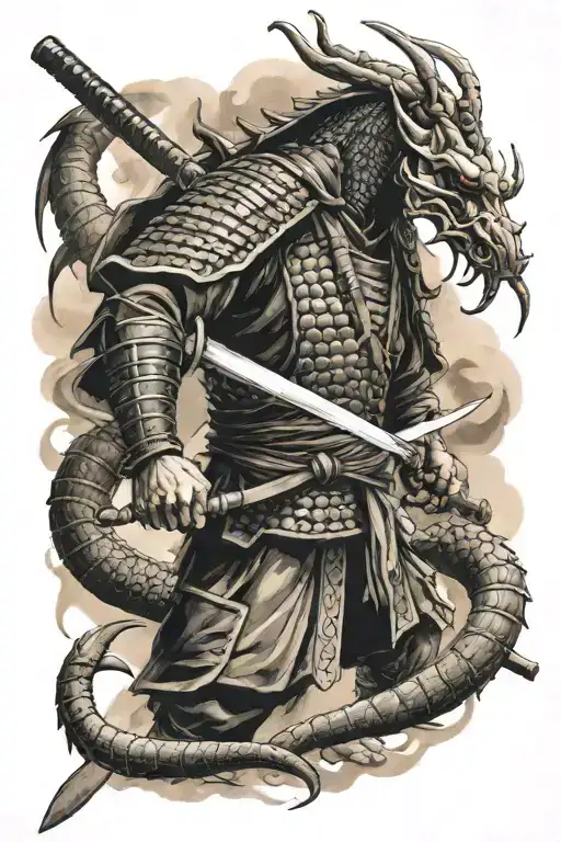 samurai surrounded by a sword a scorpion and a Japanese number 7 tattoo design idea