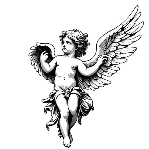 black cherub angel tattoo design idea