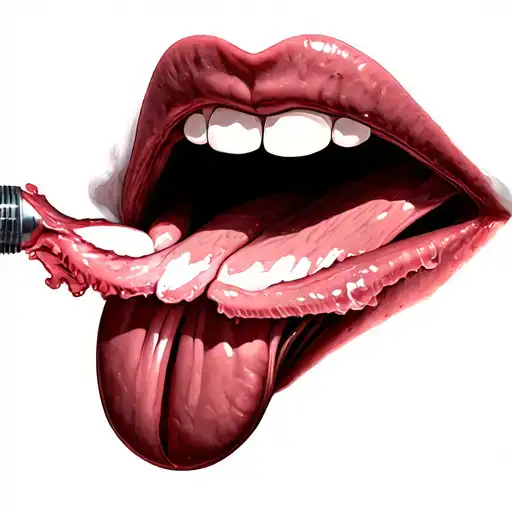 closeup of tongue licking a vagina, realistic image, anatomic details tattoo design idea