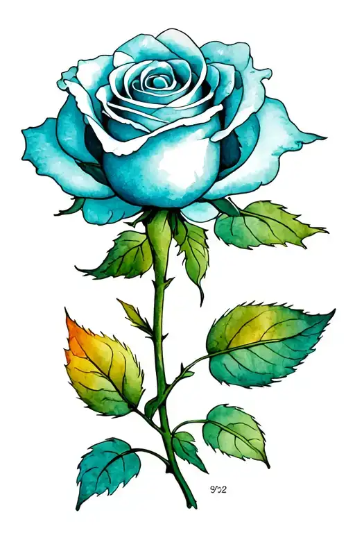 single rose with four leaves on the stem and in each leaf a different date in roman numbers, the dates are as following: tattoo design idea