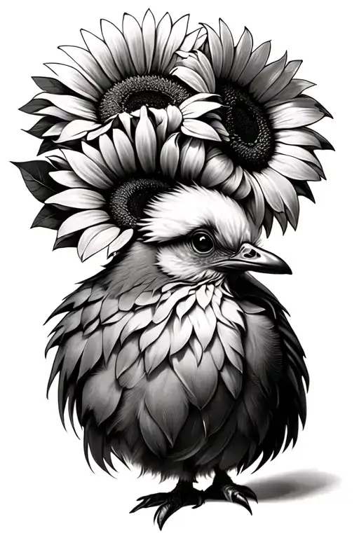 silkie  with sunflowers  tattoo design idea