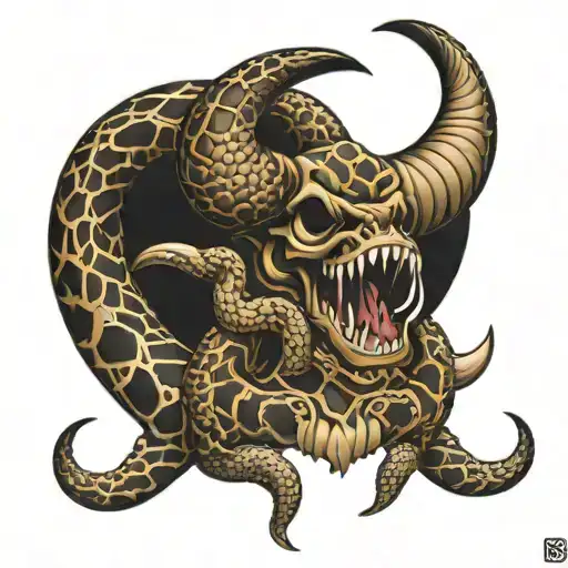 bull and rattlesnake wrapped tattoo design idea