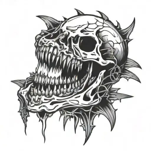 shark jaw skull with barbed wire wrapped around some of it  tattoo design idea