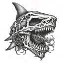 shark jaw skull with barbed wire wrapped around some of it  tattoo design idea