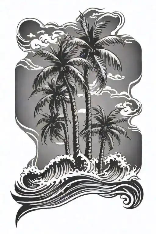 palm trees and waves  tattoo design idea