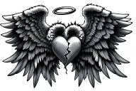 broken heart with wings and halo tattoo design idea