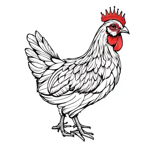 hen with pattern feathers wearing crown tattoo design idea