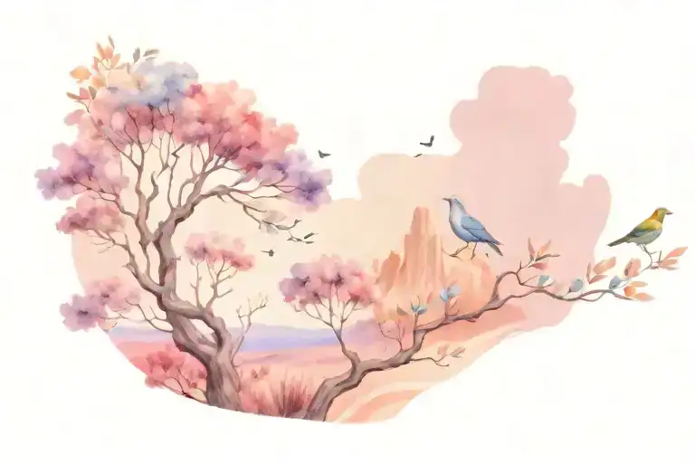 labour day, the hill of venus, shell with pearl in it, birds flying out of an olive tree tattoo design idea