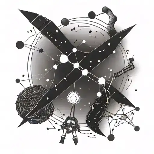 A constellation of love-themed symbols intertwined with pharmacy tools tattoo design idea