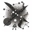 A constellation of love-themed symbols intertwined with pharmacy tools tattoo design idea