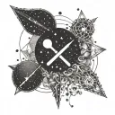 A constellation of love-themed symbols intertwined with pharmacy tools tattoo design idea