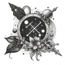 A constellation of love-themed symbols intertwined with pharmacy tools tattoo design idea