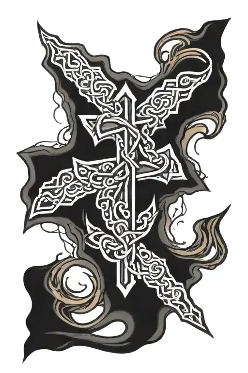 cross and cancer survivor symbol intertwined tattoo design idea