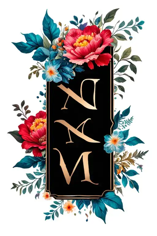 last name with floral patterns tattoo design idea