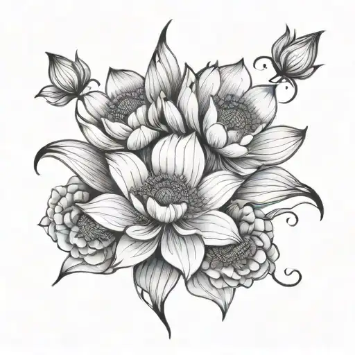 neo traditional lotus and poppy flowers tattoo design idea