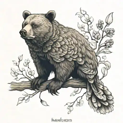 bear wren bird pearl Nordic tattoo design idea