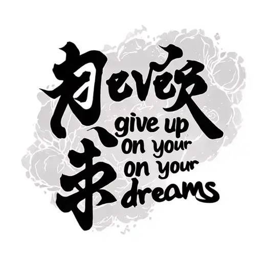 "Never give up on your dreams" "Never give up on your dreams" Never Give Up on your dreams in Japanese symbols tattoo design idea