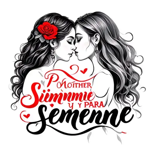 small Mother and daughter tattoo that says Por siempre y para siempre in cursive with red ink tattoo design idea