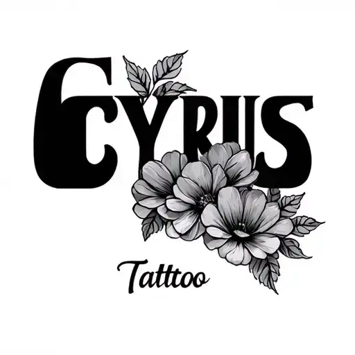 building blocks with the name Cyrus and flowers intertwined tattoo design idea