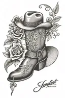 Cowboy boot flowers and hat tattoo design idea