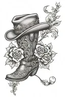 Cowboy boot flowers and hat tattoo design idea