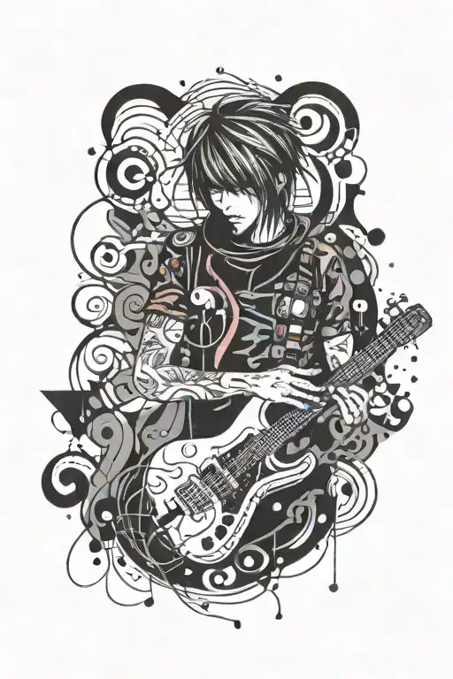 Emo musician playing tattoo design idea