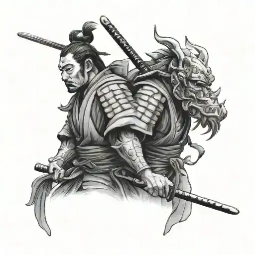 japan samurai sitt Two faces tattoo design idea