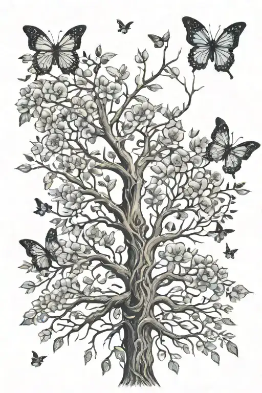 tree of life with butterfly with footprint tattoo design idea