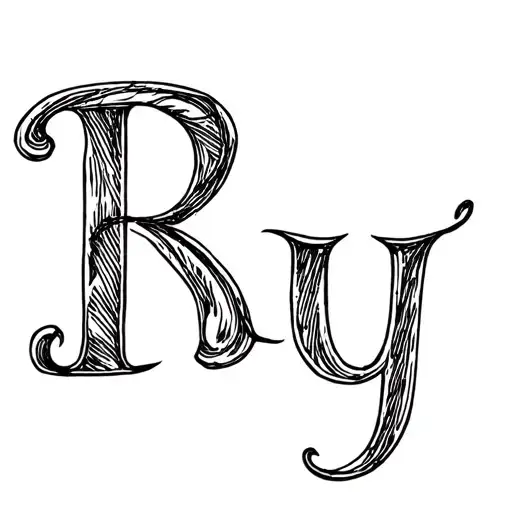 the letters r u b and y done in cursive to form a shape tattoo design idea