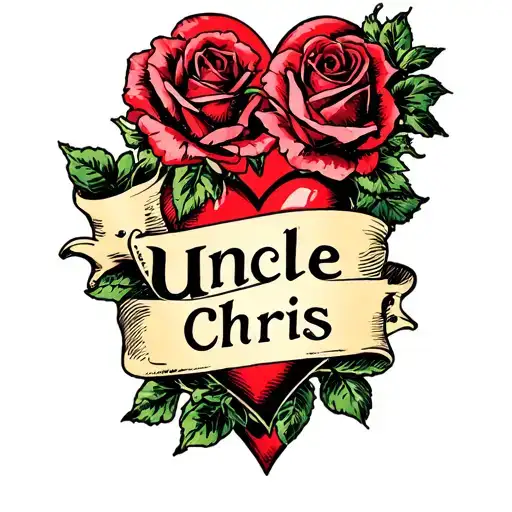 "Uncle Chris" heart and roses tattoo design idea