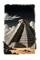 Mayan pyramid emerging tattoo design idea