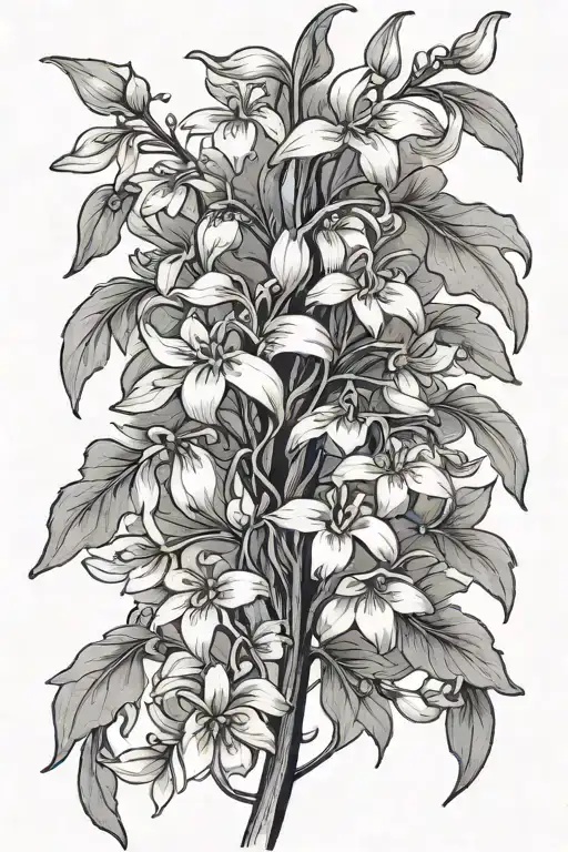 long and very thin singular vertical vine with tiny snowdrops growing from it  tattoo design idea