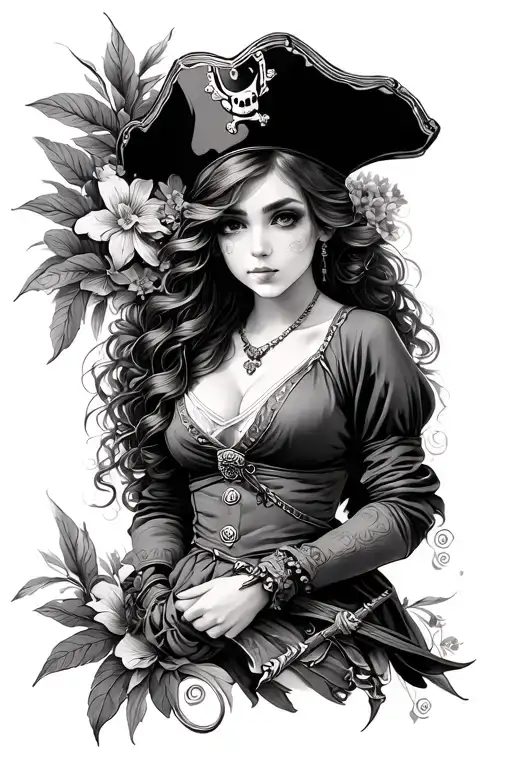 beautiful pirate girl tattoo design idea