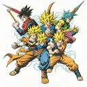 Conceptual design including goku ulra instinct, baryon mode naruto, gear 5 luffy, final bankai form ichigo tattoo design idea