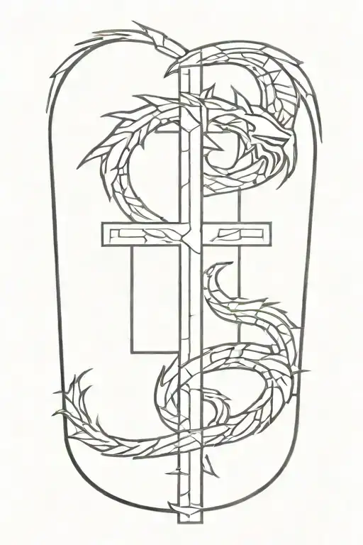 cross with Aztec dragon wrapped tattoo design idea
