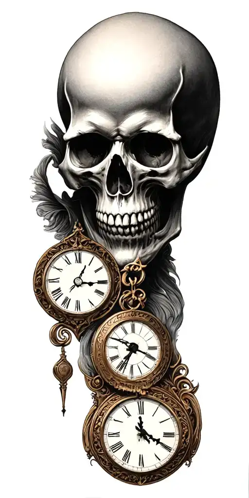 skulls clock eye cards tattoo design idea