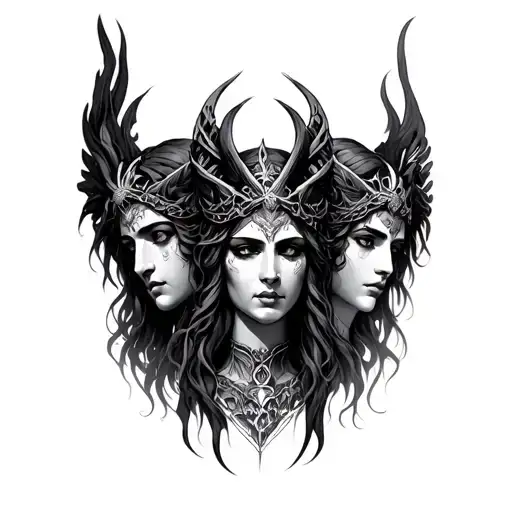  3 heads ages Hecate goddess of magic tattoo design idea