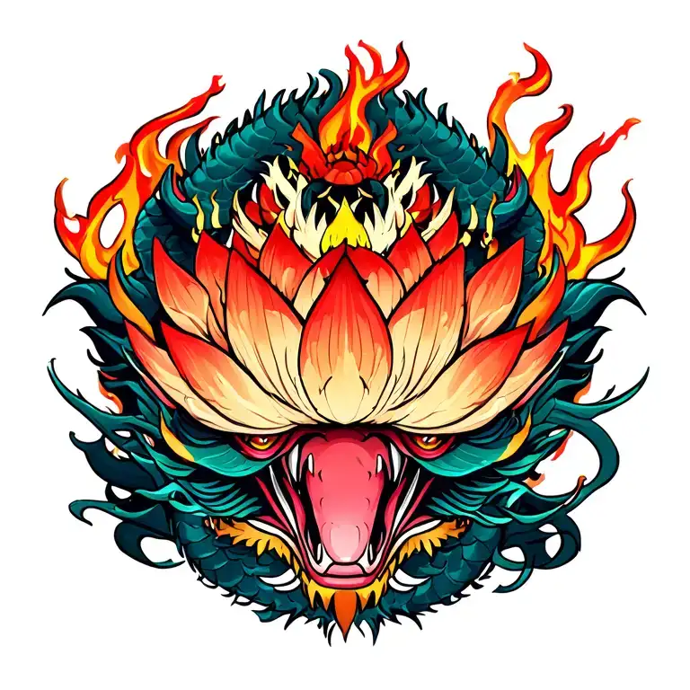 Lotus Dragon and Fire tattoo design idea